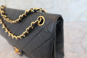 CHANEL Matelasse double flap chain shoulder bag Lambskin Black/Gold hadware Shoulder bag 600080003