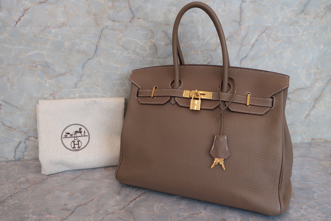 HERMES BIRKIN 35 Clemence leather Etoupe gray □O刻印 Hand bag 600090063