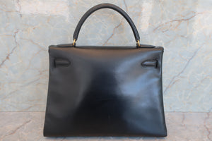HERMES KELLY 32 Box carf leather Black 〇Z Engraving Shoulder bag 700050105