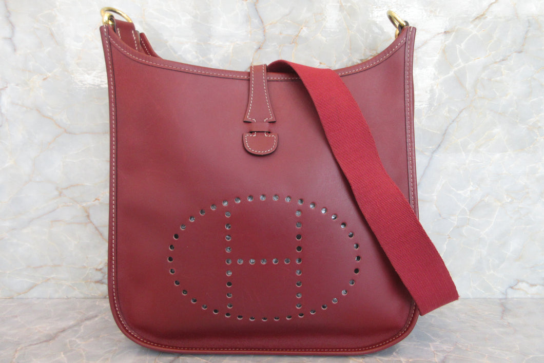 HERMES／エルメス エブリン1ＰＭ ボックスカーフ ルージュアッシュ □D刻印 ショルダーバッグ 700030206