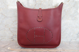 HERMES／エルメス エブリン1ＰＭ ボックスカーフ ルージュアッシュ □D刻印 ショルダーバッグ 700030206