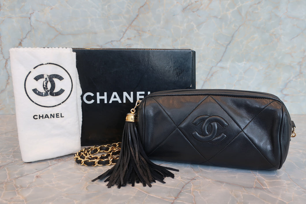 CHANEL/シャネル ココマークフリンジチェーンショルダーバッグ ラムスキン ブラック/ゴールド金具 ショルダーバッグ 700060286