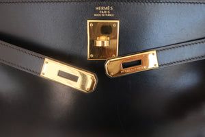 HERMES KELLY 32 Box carf leather Black 〇Z Engraving Shoulder bag 700050105