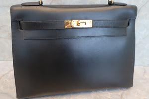 HERMES／エルメス ケリー32 ボックスカーフ ブラック 〇U刻印 ハンドバッグ 700100066