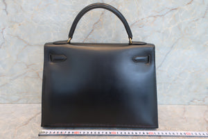 HERMES／エルメス ケリー32 ボックスカーフ ブラック 〇U刻印 ハンドバッグ 700100066