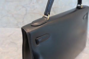 HERMES／エルメス ケリー32 ボックスカーフ ブラック 〇U刻印 ハンドバッグ 700100066