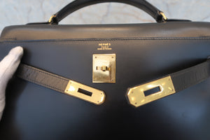 HERMES／エルメス ケリー32 ボックスカーフ ブラック 〇U刻印 ハンドバッグ 700100066