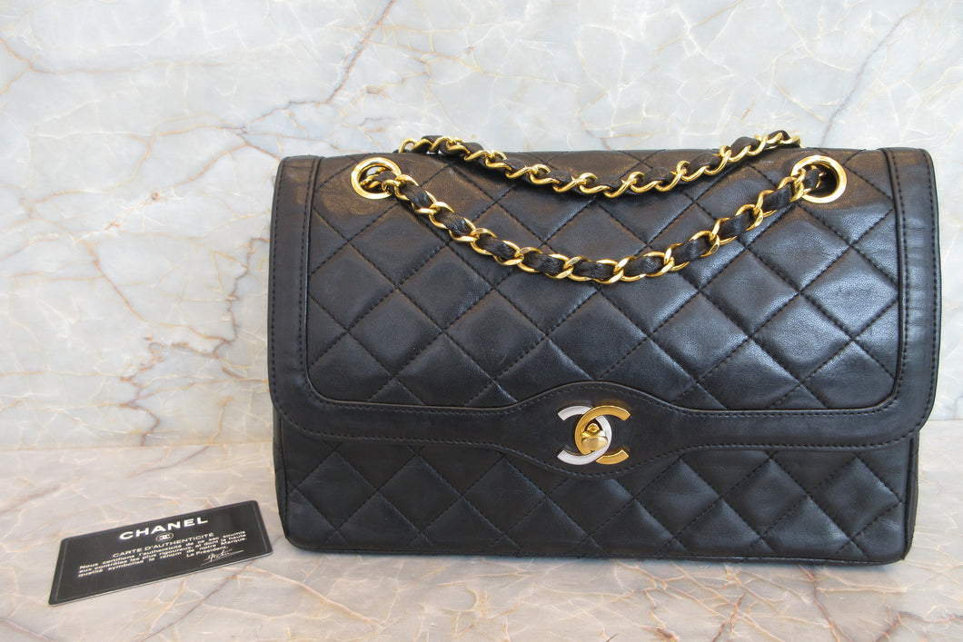 CHANEL/シャネル パリ限定マトラッセダブルフラップチェーンショルダーバッグ ラムスキン ブラック/ゴールド金具 ショルダーバッグ 700080043
