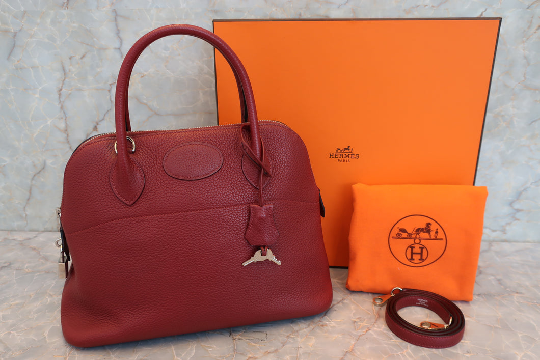 HERMES／BOLIDE 31 Clemence leather Rouge H □Q Engraving Shoulder bag 700100080