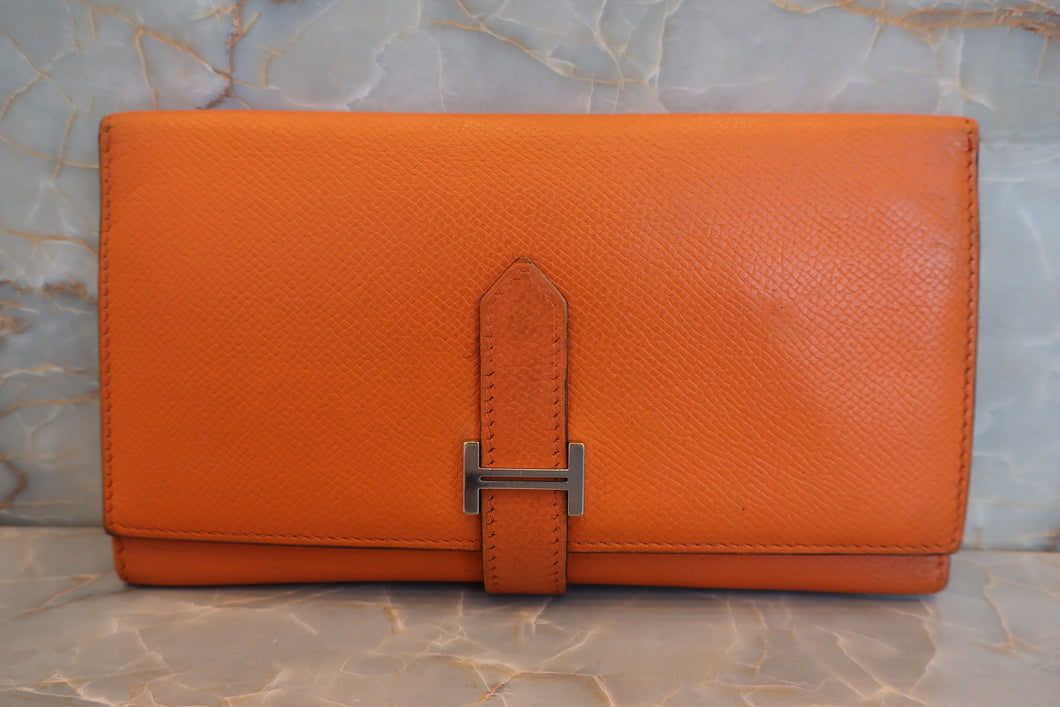 HERMES／エルメス ベアンデュプリ ヴォーエプソン オレンジ □I刻印 財布 700050244