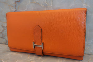HERMES／エルメス ベアンデュプリ ヴォーエプソン オレンジ □I刻印 財布 700050244