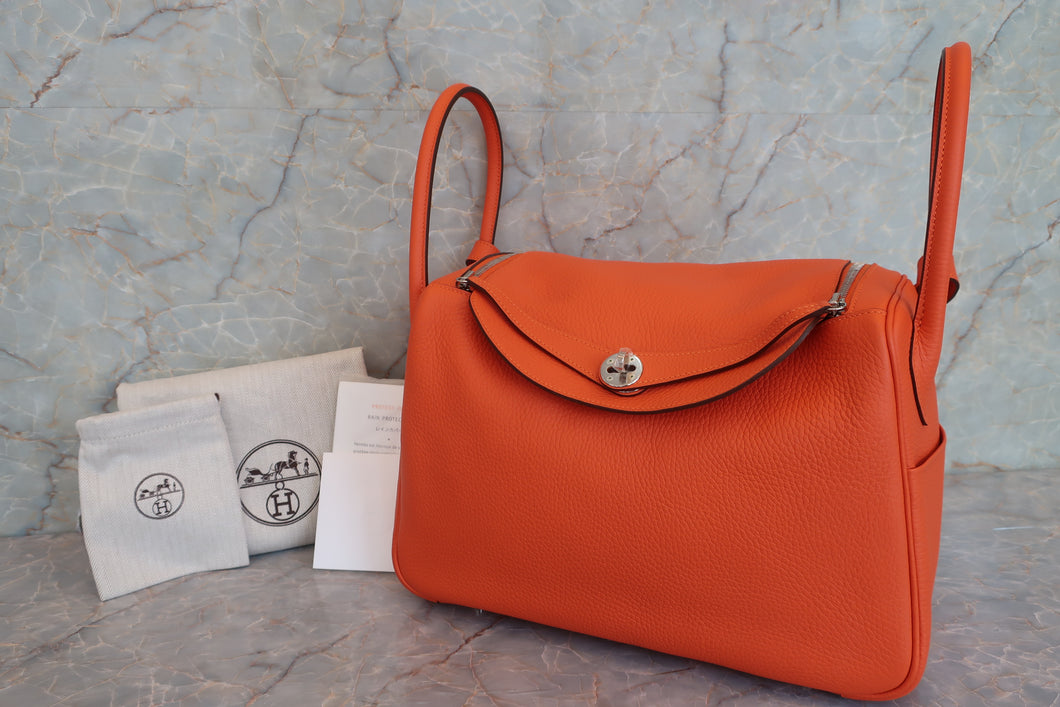 HERMES LINDY 34 Clemence leather Orange poppy □R Engraving Shoulder bag 600090097