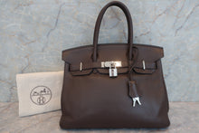 将图片加载到图库查看器，HERMES BIRKIN 30 Clemence leather Chocolat □L刻印 Hand bag 600080034
