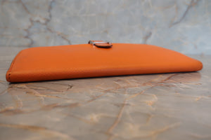 HERMES／エルメス ベアンデュプリ ヴォーエプソン オレンジ □I刻印 財布 700050244