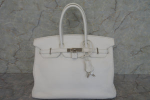 HERMES BIRKIN 35 Clemence leather White □I Engraving Hand bag 600120012