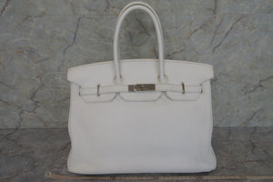 HERMES BIRKIN 35 Clemence leather White □I Engraving Hand bag 600120012