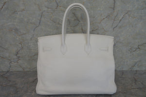 HERMES BIRKIN 35 Clemence leather White □I Engraving Hand bag 600120012