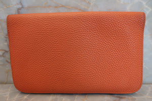 HERMES  Dogon GM Togo leather Orange □H Engraving Wallet 700090224
