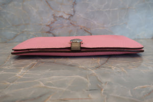 HERMES／エルメス ドゴンGM トゴ ピンク/トゥルティエールグレー □M刻印 財布 700080144