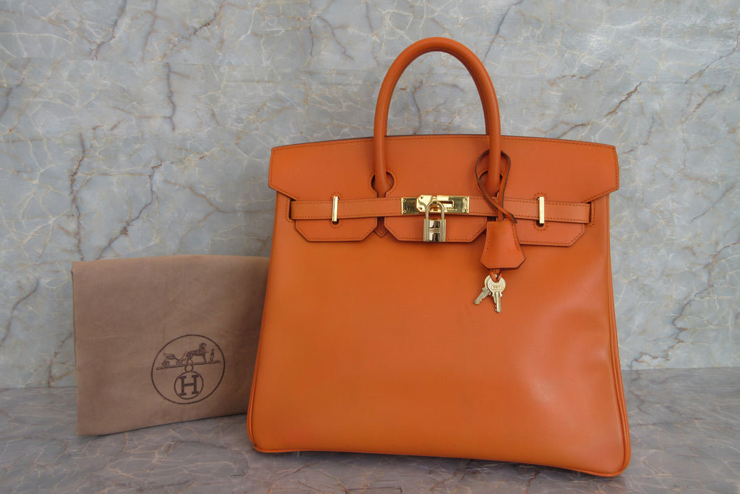HERMES／エルメス オータクロア32 ボックスカーフ オレンジ □E刻印 ハンドバッグ 700080110