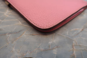 HERMES／エルメス ドゴンGM トゴ ピンク/トゥルティエールグレー □M刻印 財布 700080144