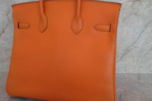 HERMES／エルメス オータクロア32 ボックスカーフ オレンジ □E刻印 ハンドバッグ 700080110