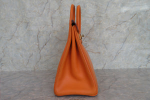 HERMES／エルメス オータクロア32 ボックスカーフ オレンジ □E刻印 ハンドバッグ 700080110