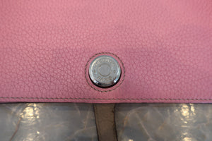 HERMES／エルメス ドゴンGM トゴ ピンク/トゥルティエールグレー □M刻印 財布 700080144