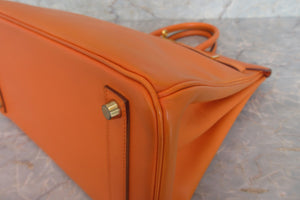 HERMES／エルメス オータクロア32 ボックスカーフ オレンジ □E刻印 ハンドバッグ 700080110