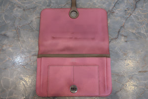 HERMES／エルメス ドゴンGM トゴ ピンク/トゥルティエールグレー □M刻印 財布 700080144
