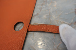 HERMES  Dogon GM Togo leather Orange □H Engraving Wallet 700090224