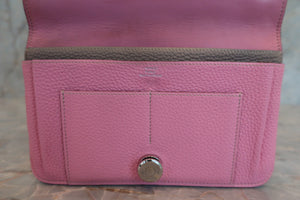 HERMES／エルメス ドゴンGM トゴ ピンク/トゥルティエールグレー □M刻印 財布 700080144