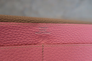 HERMES／エルメス ドゴンGM トゴ ピンク/トゥルティエールグレー □M刻印 財布 700080144