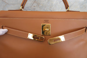 HERMES KELLY 32 Box carf leather Natural 〇Y Engraving Shoulder bag 700070129