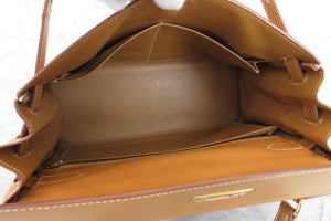 HERMES KELLY 32 Box carf leather Natural 〇Y Engraving Shoulder bag 700070129