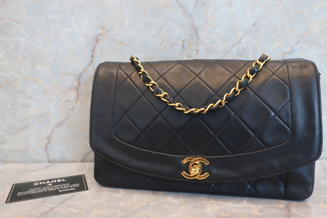 CHANEL/シャネル ダイアナマトラッセチェーンショルダーバッグ ラムスキン ブラック/ゴールド金具 ショルダーバッグ 600100053