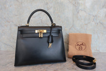 画像をギャラリービューアに読み込む, HERMES／エルメス ケリー28 ボックスカーフ ブラック □D刻印 ショルダーバッグ 800040054

