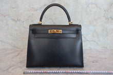画像をギャラリービューアに読み込む, HERMES／エルメス ケリー28 ボックスカーフ ブラック □D刻印 ショルダーバッグ 800040054
