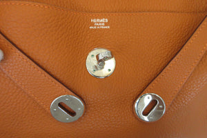 HERMES LINDY 34 Clemence leather Orange □K Engraving Shoulder bag 600110177