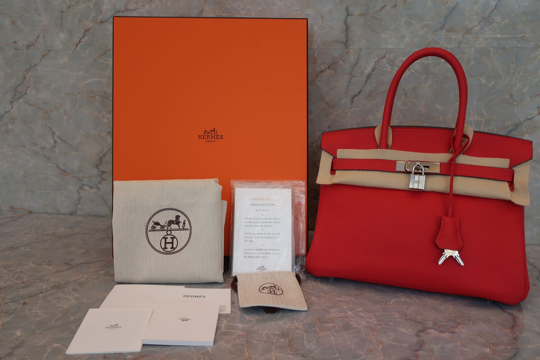 HERMES BIRKIN 30 Clemence leather Rouge tomate X Engraving Hand bag 600040045