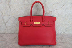 HERMES BIRKIN 35 Clemence leather Rouge casaque □P Engraving Hand bag 700070083