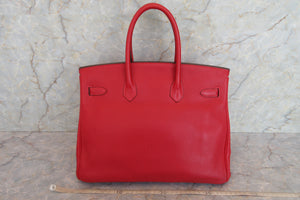 HERMES BIRKIN 35 Clemence leather Rouge casaque □P Engraving Hand bag 700070083
