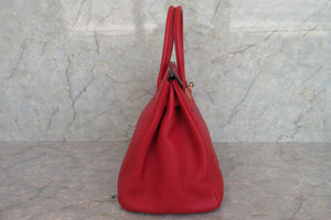 HERMES BIRKIN 35 Clemence leather Rouge casaque □P Engraving Hand bag 700070083