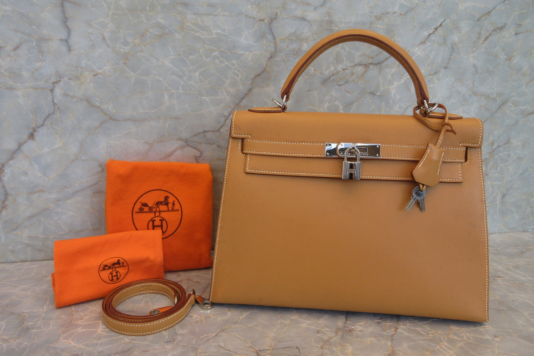 HERMES／エルメス ケリー32 ボックスカーフ ナチュラルサブレ □E刻印 ショルダーバッグ 700070291