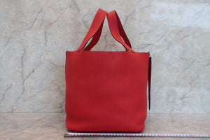 HERMES PICOTIN LOCK GM Clemence leather Rouge casaque □Q Engraving Hand bag 700100083
