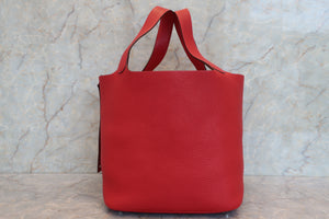 HERMES PICOTIN LOCK GM Clemence leather Rouge casaque □Q Engraving Hand bag 700100083