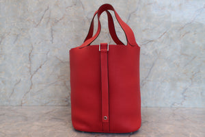 HERMES PICOTIN LOCK GM Clemence leather Rouge casaque □Q Engraving Hand bag 700100083