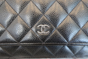 CHANEL Matelasse chain wallet Caviar skin Black/Silver hadware Shoulder bag 700010150