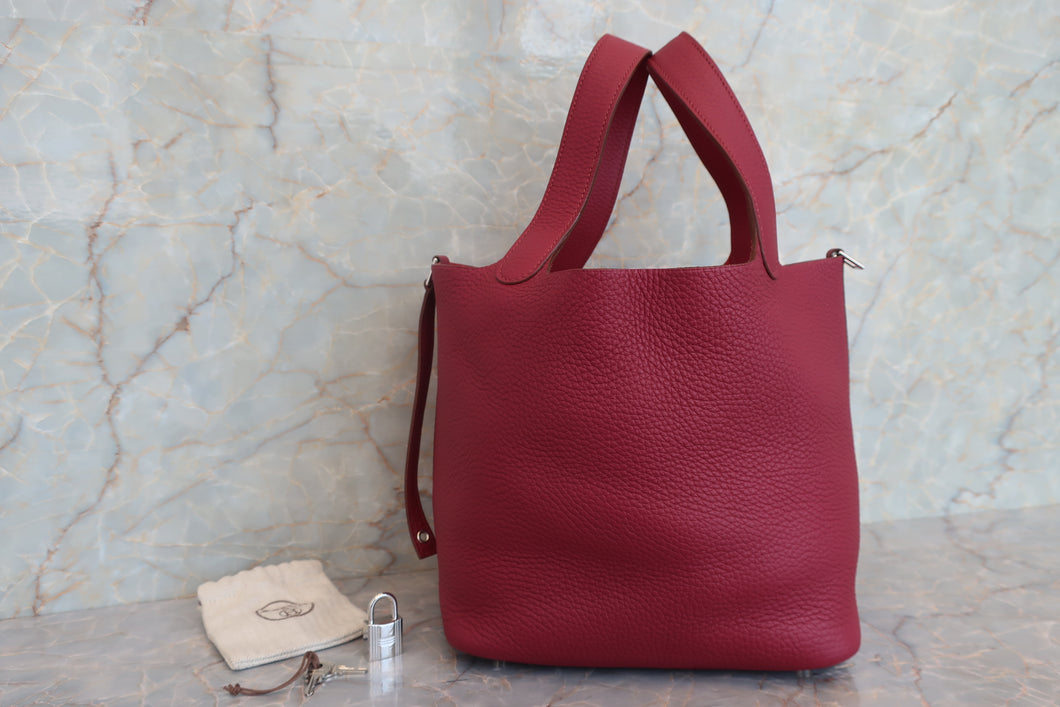 HERMES PICOTIN LOCK MM Clemence leather Ruby □N Engraving Hand bag 700050139