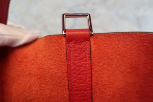 HERMES PICOTIN LOCK GM Clemence leather Rouge casaque □Q Engraving Hand bag 700100083